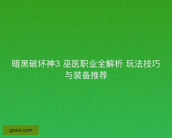 暗黑破坏神3 巫医职业全解析 玩法技巧与装备推荐